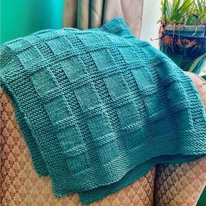 Hand-Knit Teal Baby Blanket by